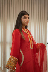 MSP 301 - Red Farshi Silk 3-Piece Outfit