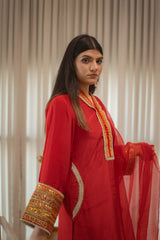 MSP 301 - Red Farshi Silk 3-Piece Outfit