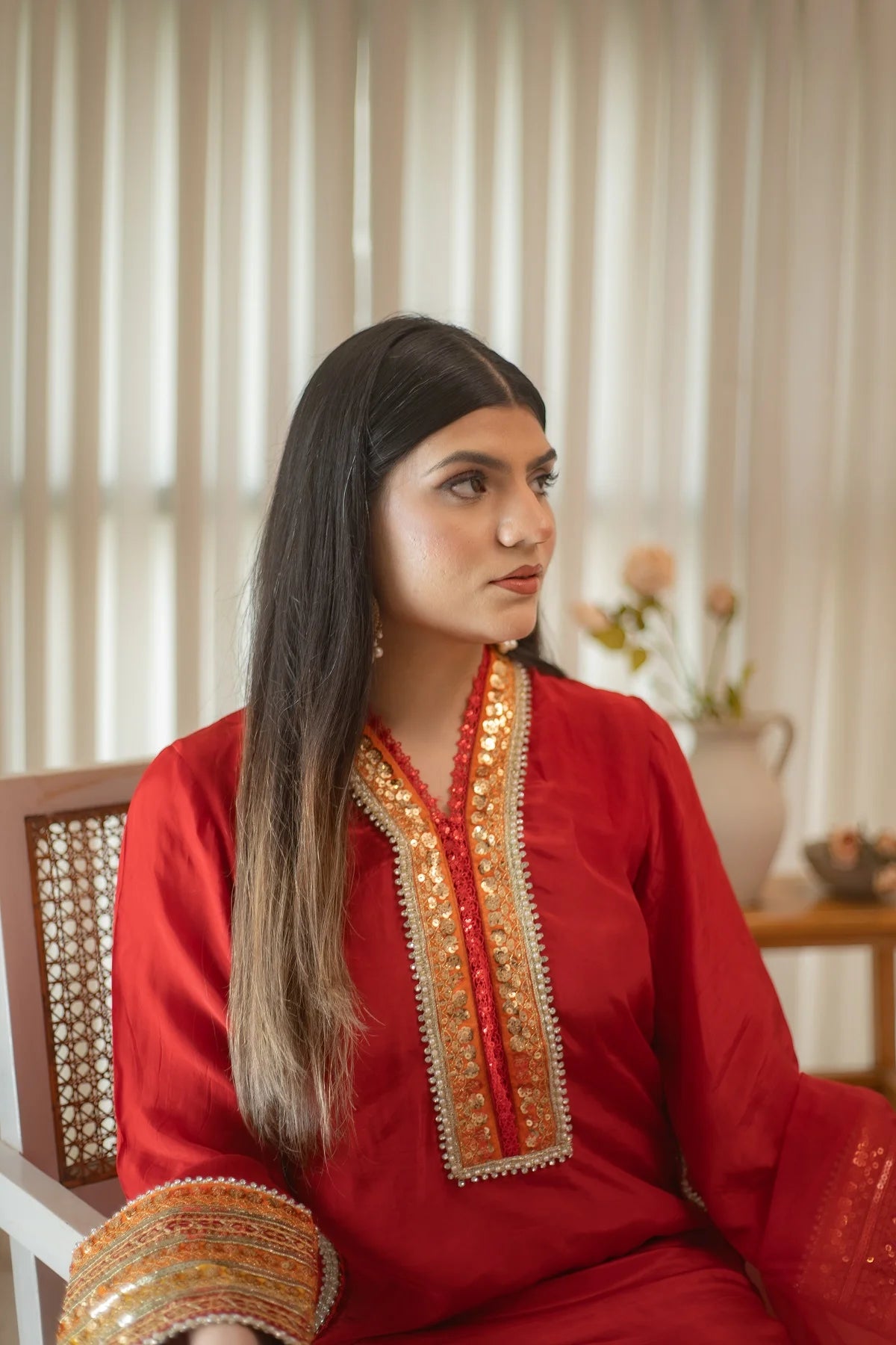 MSP 301 - Red Farshi Silk 3-Piece Outfit