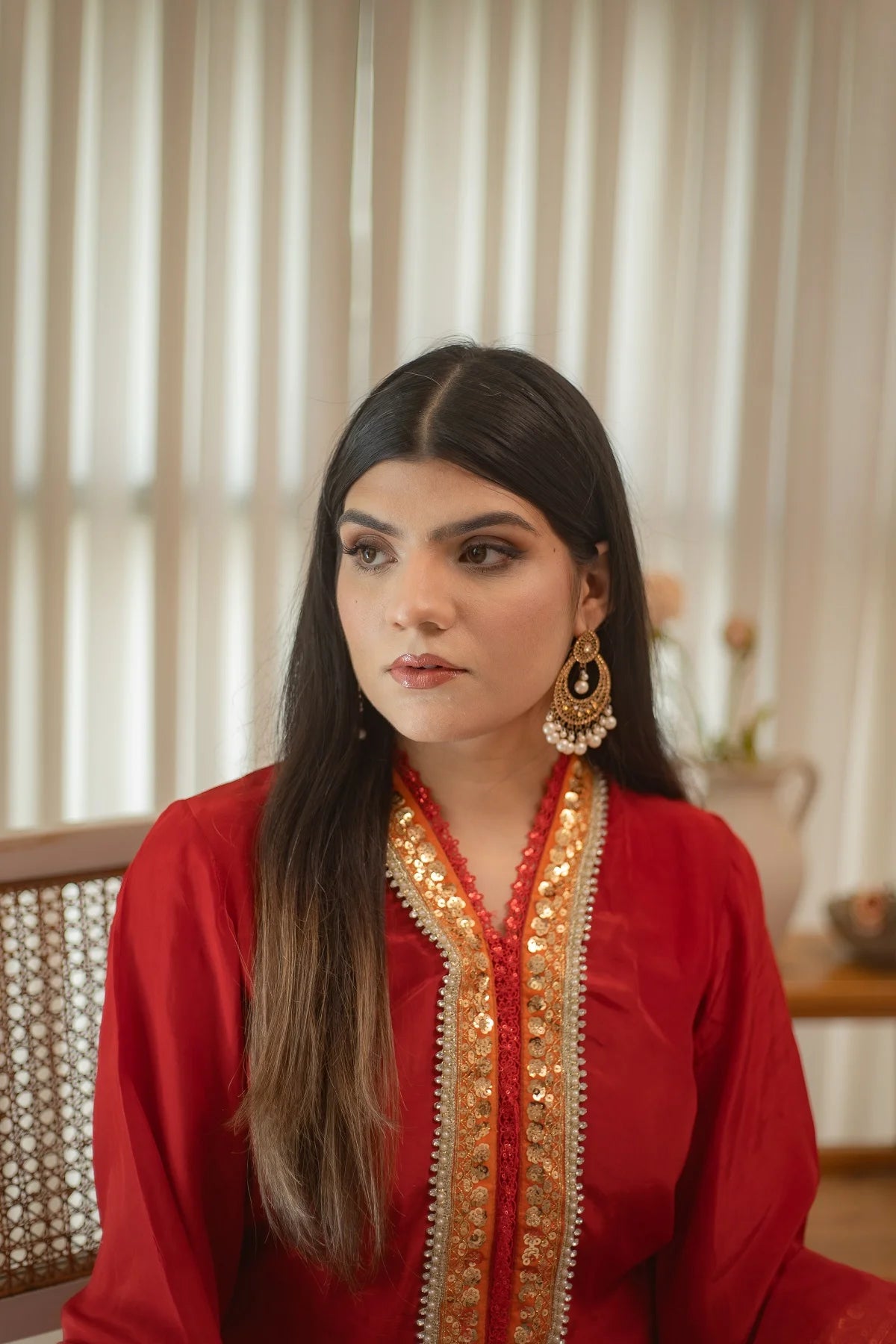 MSP 301 - Red Farshi Silk 3-Piece Outfit