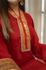 MSP 301 - Red Farshi Silk 3-Piece Outfit