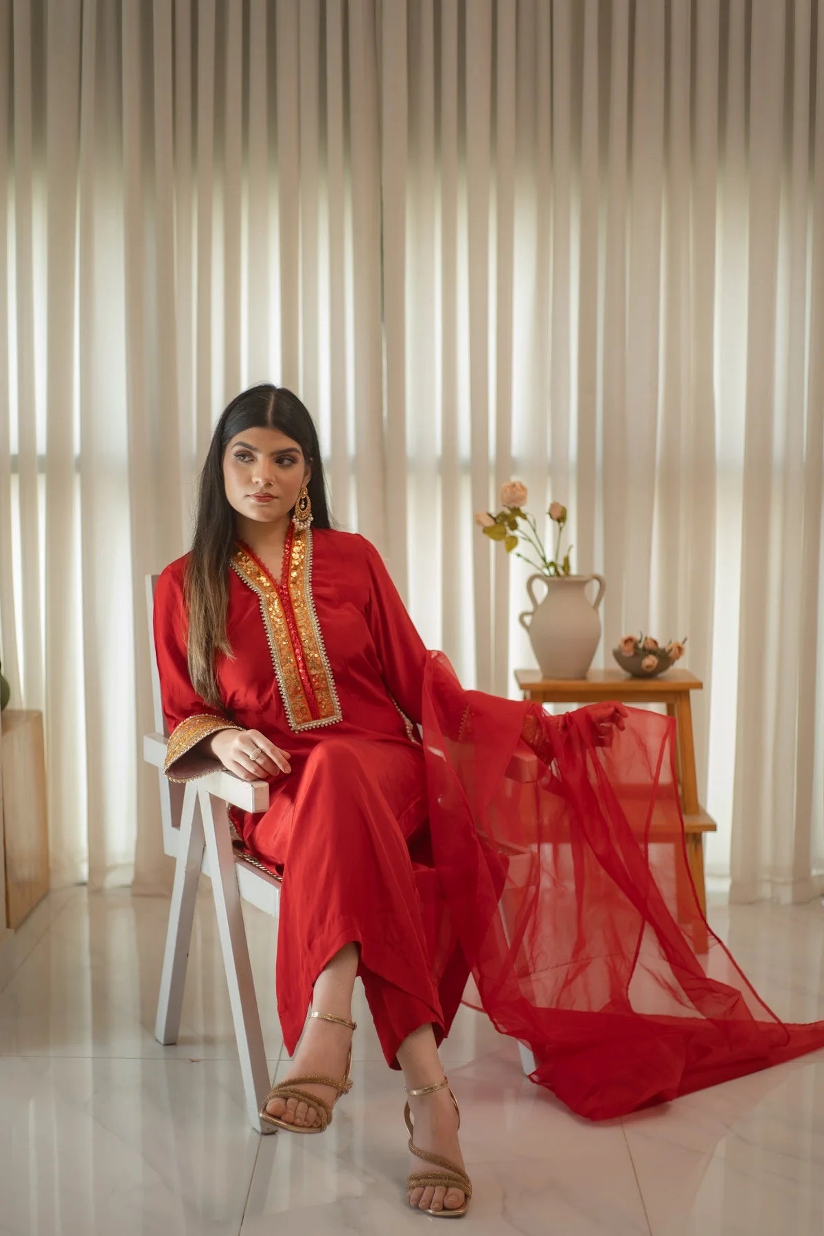 MSP 301 - Red Farshi Silk 3-Piece Outfit