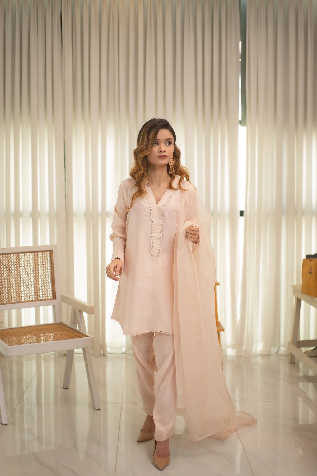 MSP 305 - Off-White Farshi Silk 2-Piece Outfit