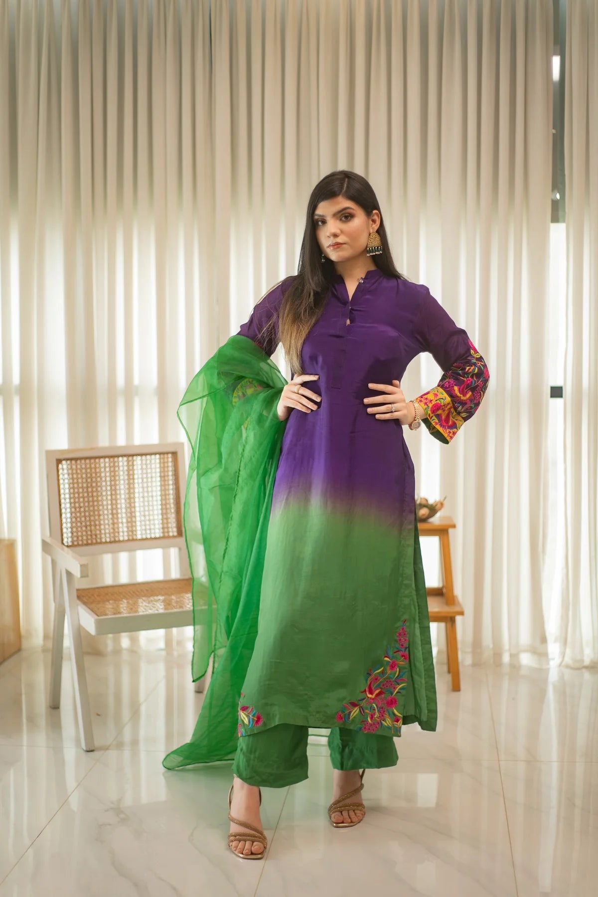 MSP 306 - Blue Green Farshi Silk Set